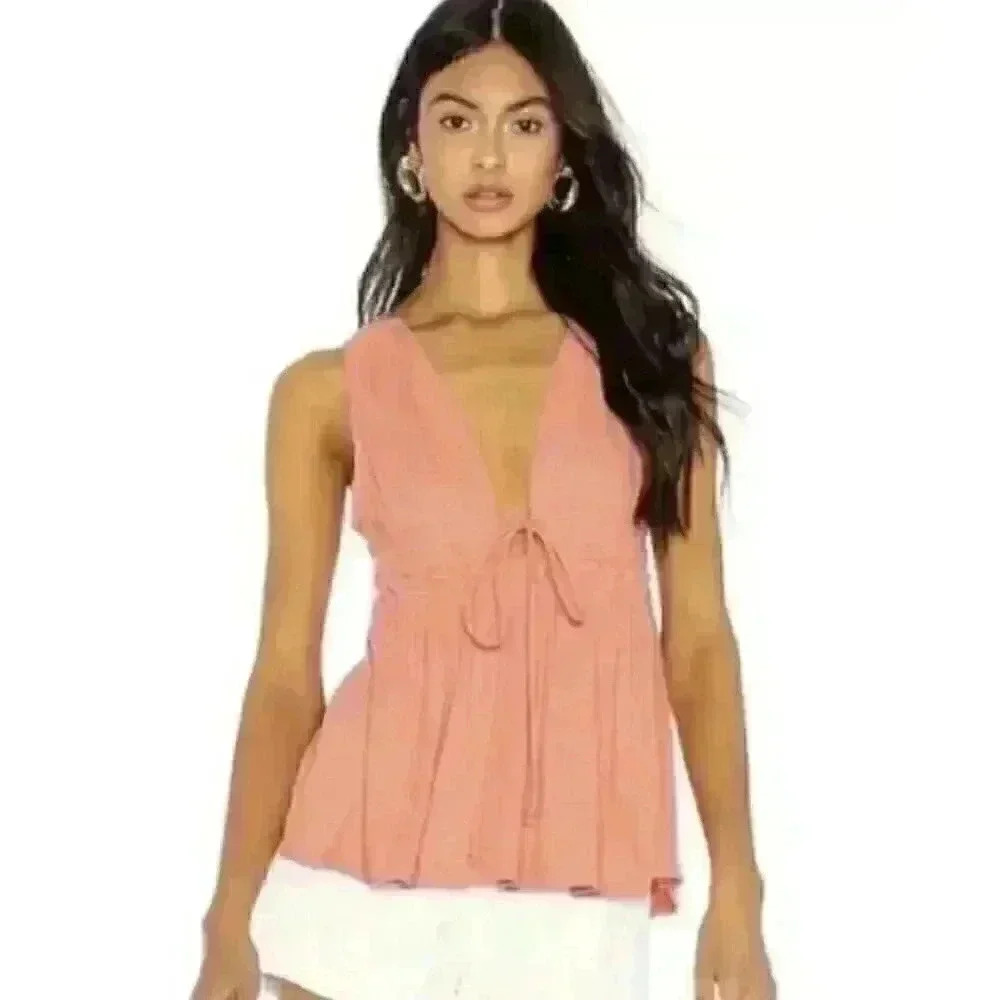 Free People Women's Beach Bound Tank Top XS Orange Pink Sand Boho Feminine Sexy